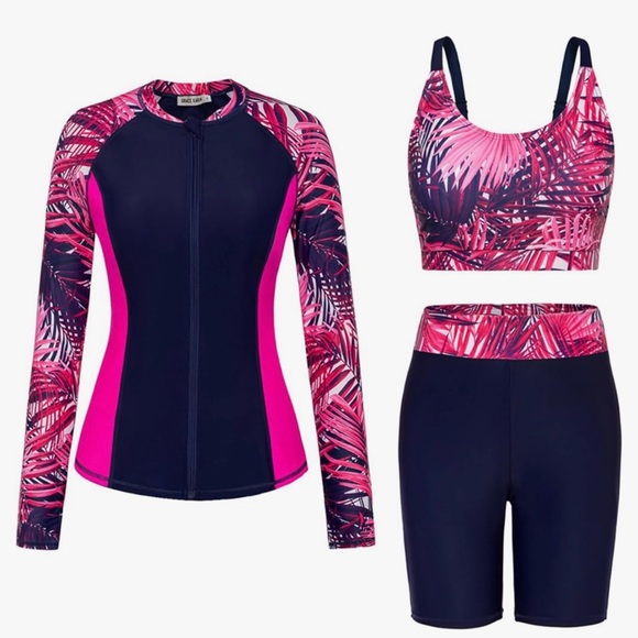 GRACE KARIN 3 Piece- long Shorts & jacket rash guard MODEST bra top- med - Picture 5 of 7